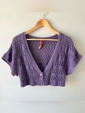 BCBGeneration Purple Crochet Knit Cropped Bolero Size Large Y2K Going Out Top